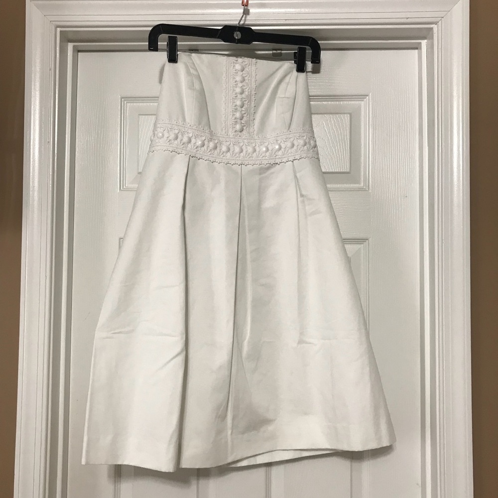 Lilly Pulitzer white strapless dress with beading.
